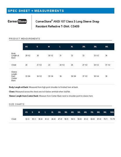 ANSI 107 Class 3 Long Sleeve Snag-Resistant Reflective T-Shirt Uni-Sex